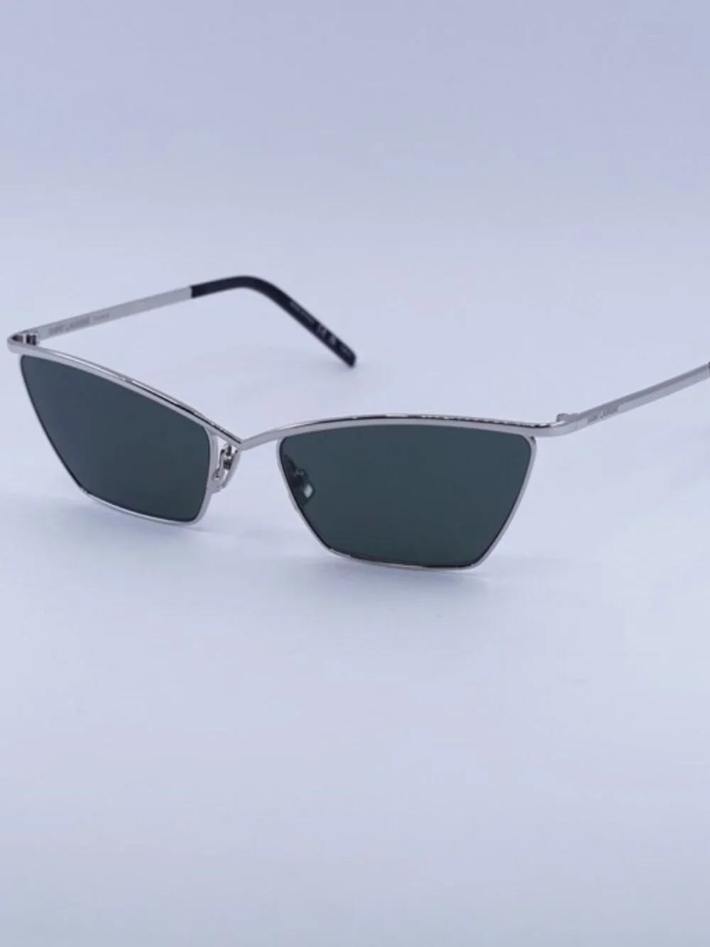 Saint Laurent SL637 002 Sunglasses Silver Cat Eye Frame, Grey Lenses